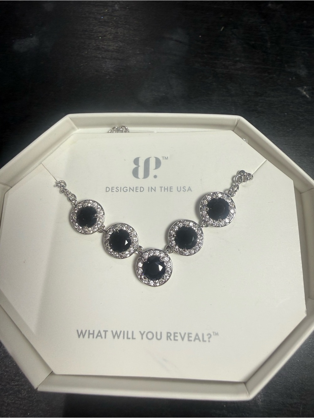 BP Silver-Tone Black Crystal Halo Necklace